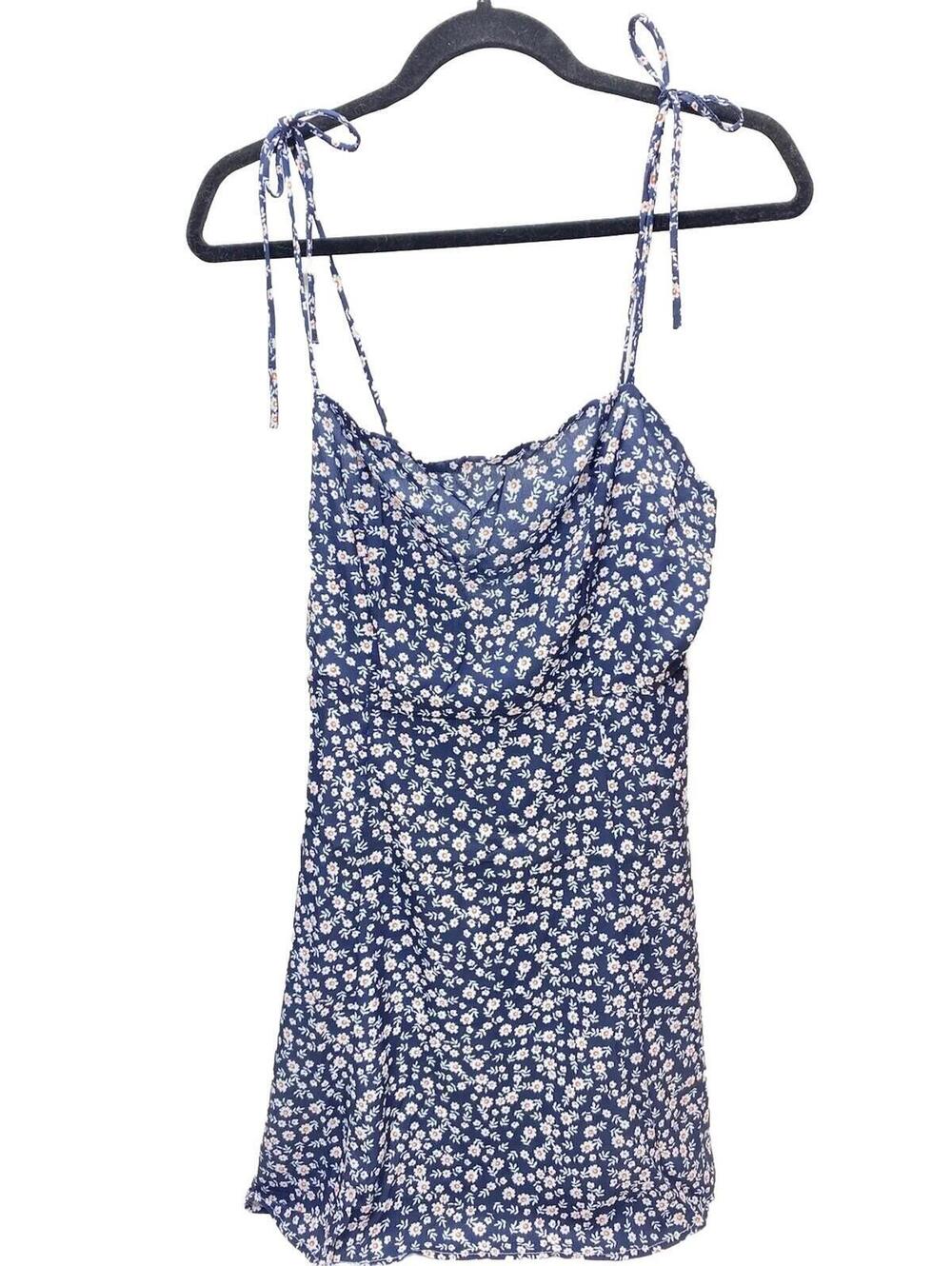 Women’s Blue Floral Mini Dress, Straight Neckline, Size Large, Brand New